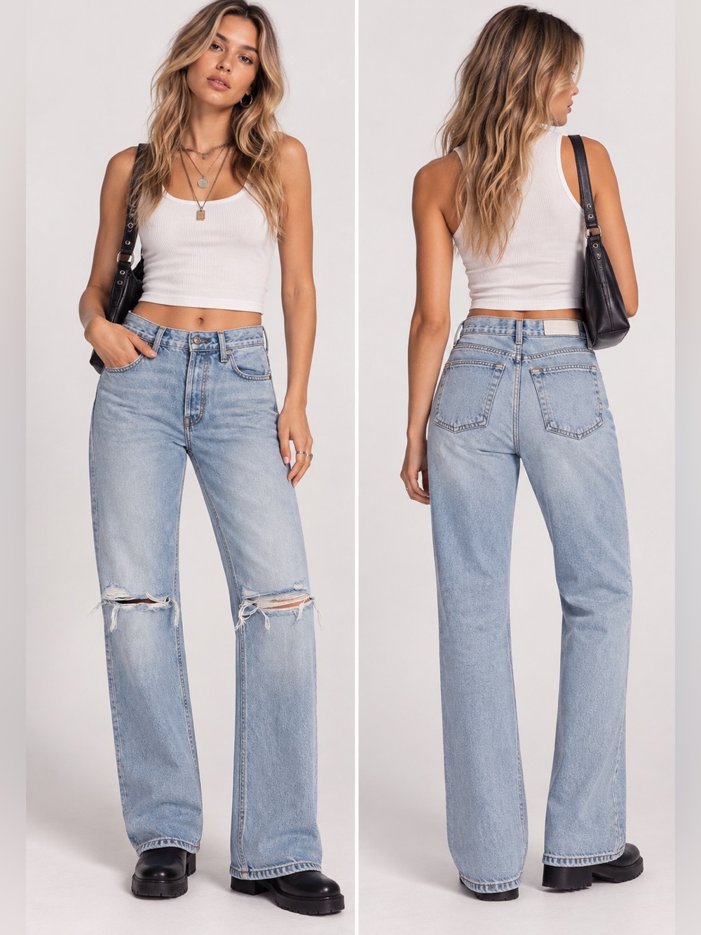 Re/Done Y2K 90’s Vibe Grunge Light Blue Straight Leg Distressed Jeans Size 25